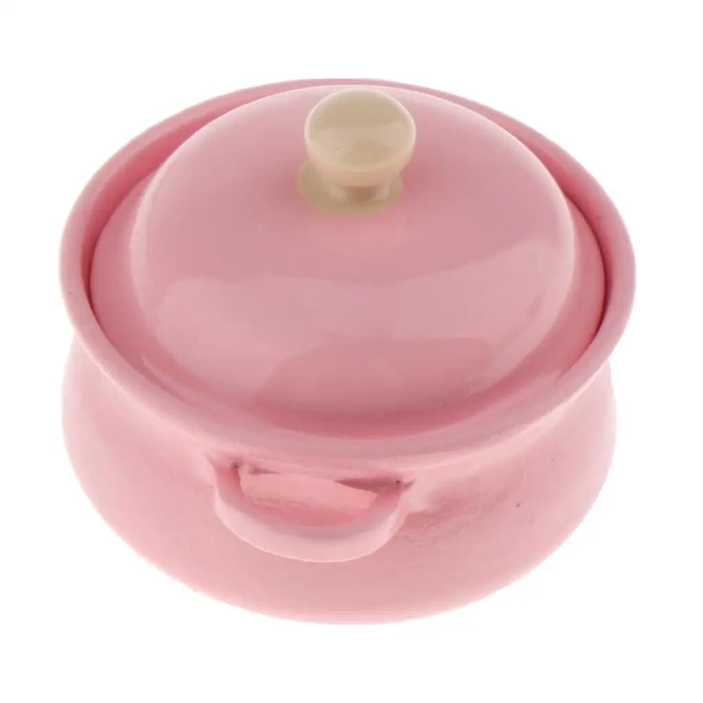 Mini pentola rosa in miniatura per casa delle bambole 1:12, accessori da cucina per bambole
