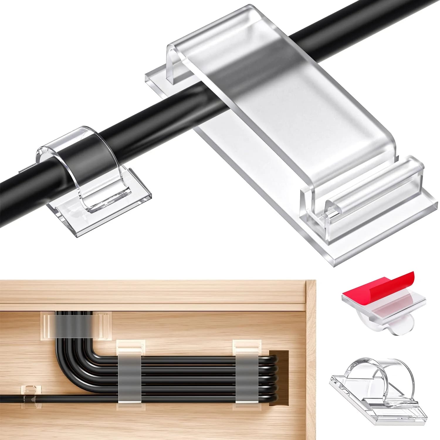 70PCS Organizzatore di cavi Avvolgicavo 50 Portacavi piccoli 20 Clip per cavi di gestione cavi di grandi dimensioni per la gestione dei cavi Home Office