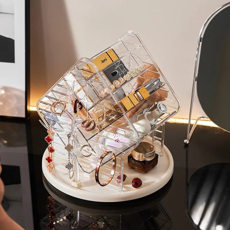 Rotating Cosmetics Organizer Box Luxe Desktop Lipstick Makeup Storage Box Large Capacity Jewelry Makeup Brush Skincare Holder