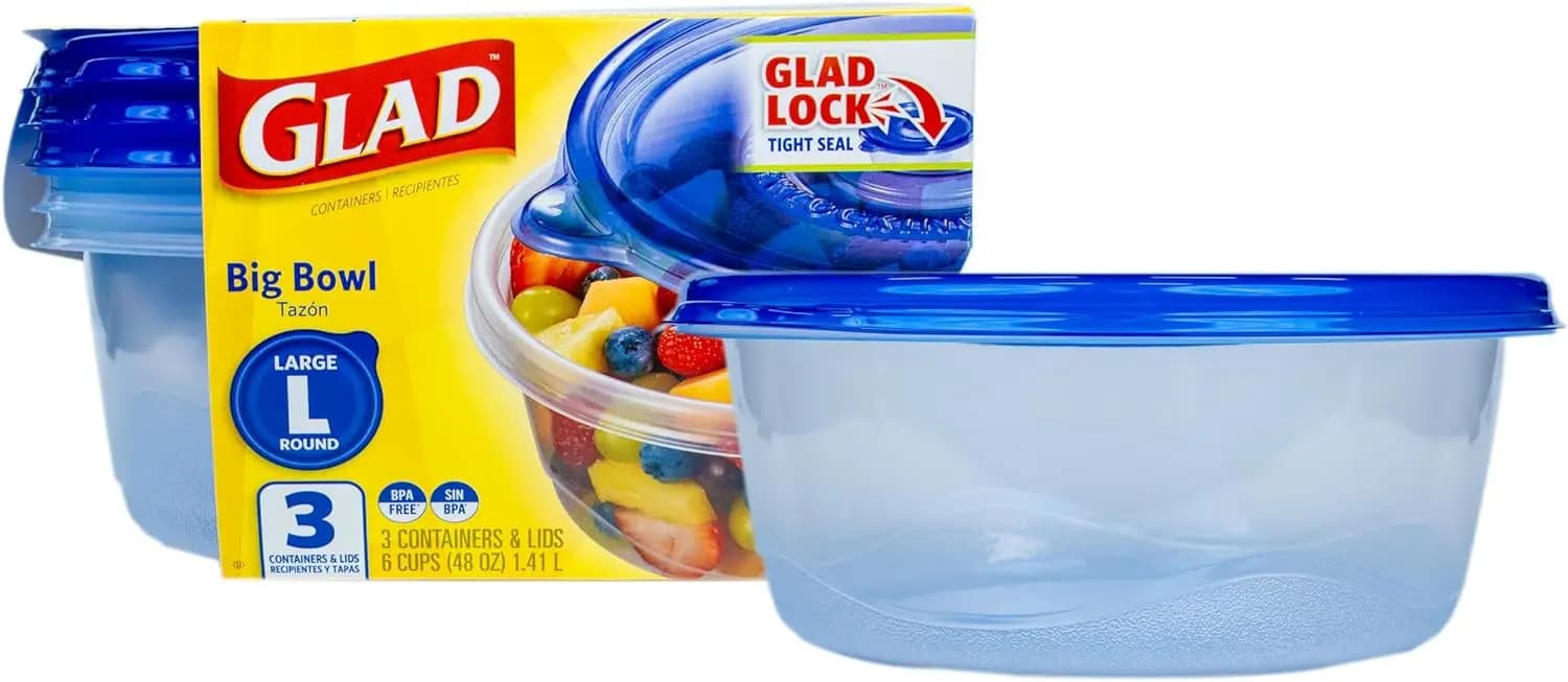 Contenitori Rotondi per Alimenti da 48 oz con Coperchi, Grandi Ciotole in Plastica Senza BPA per Zuppe, Insalate e Preparazione Pasti, Chiusura Ermetica