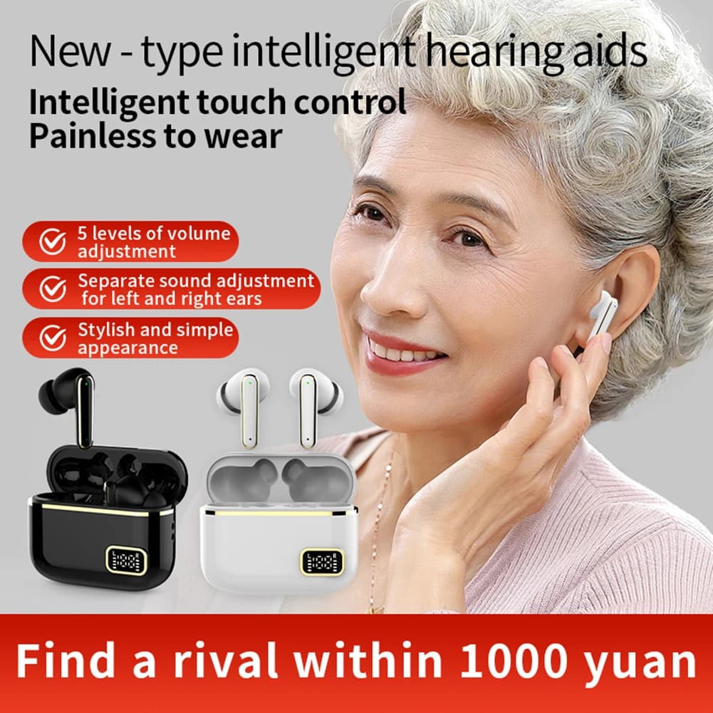 Apparecchi acustici compatibili con Bluetooth 5.4, auricolari wireless HD con display digitale, auricolari in-ear touch con custodia di ricarica per anziani