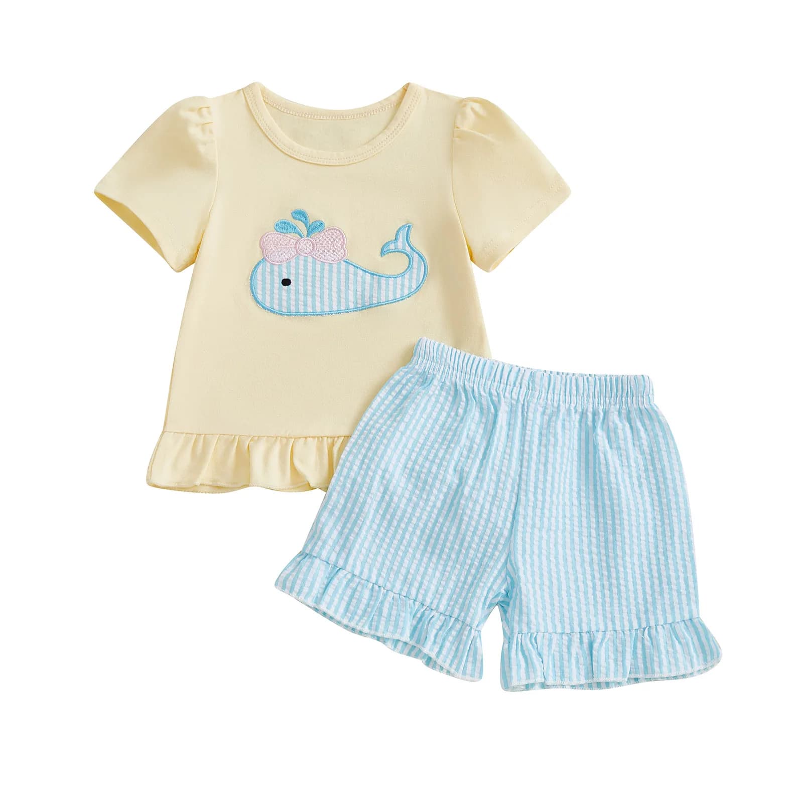 Simpatico top senza maniche con stampa floreale per bambina e pantaloncini di jeans con dettaglio fiocco - Completo estivo per principesse