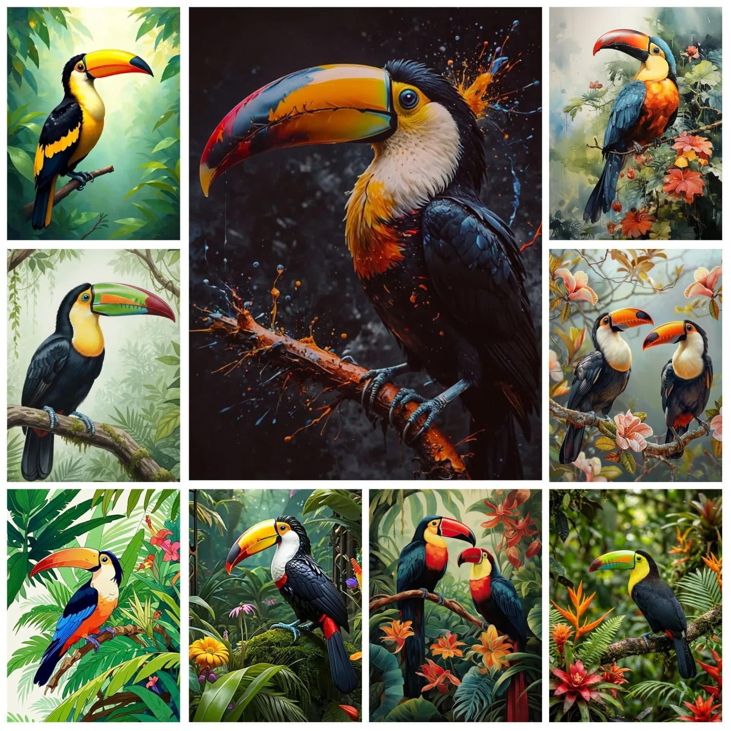 Animal Frameless Diamond Painting Tropical Plants and A Toucan Birds Cross-Stitch Room Home Decor Fun Diy Mosaic Painting Suitable Beginners Gift