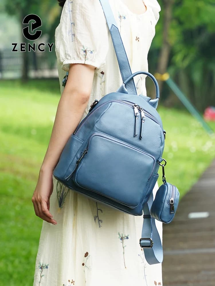 Zency Zaino da donna in vera pelle Zaino in pelle di vacchetta con tasche multiple
