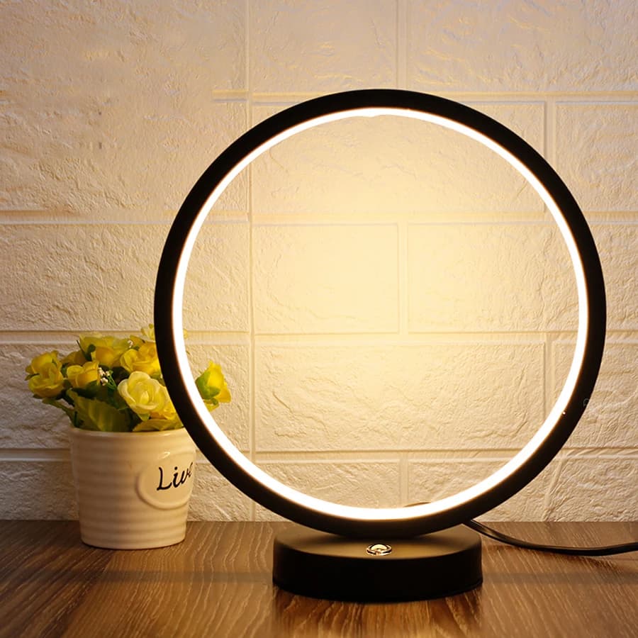Nordic Style LED Table Lamp Round and Atmospheric Iron Design, Bedroom Study Tabletop Decorative Lamp, Dimmable LED Table Lamp