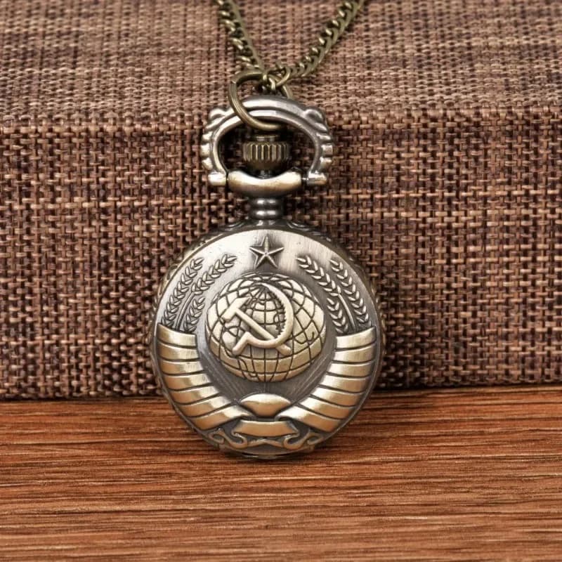 Orologio da tasca Vintage URSS Distintivi sovietici Falce Collana con martello Ciondolo in bronzo Orologio a catena Emblema di moda Donna Uomo Regalo Relogio