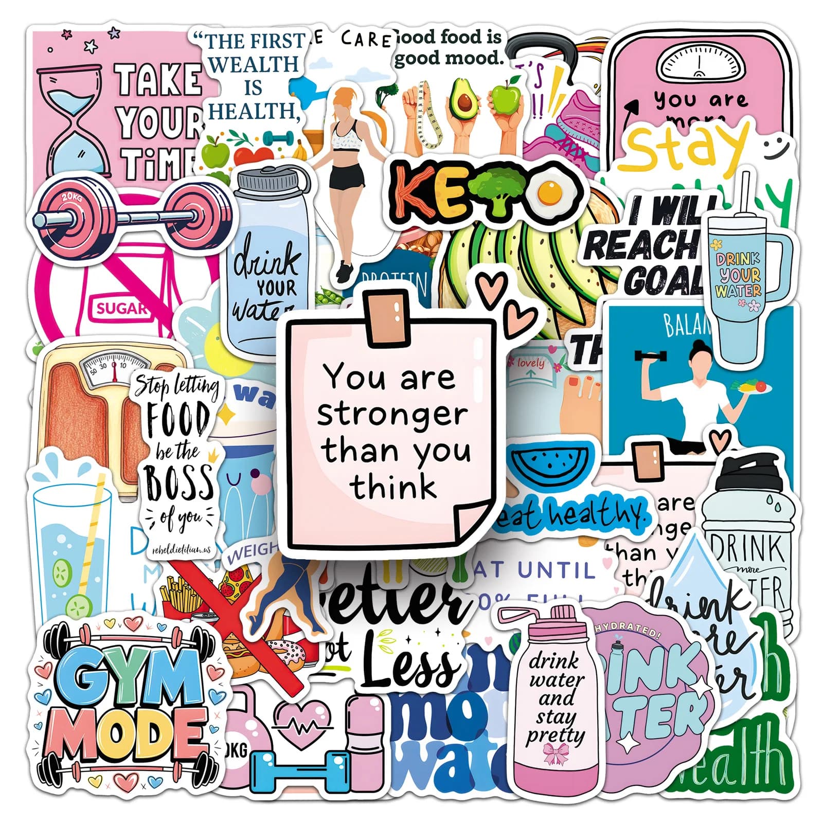 50-Pack Health & Fitness Weight Loss Motivation Quotes Stickers for Phones Tablets Guitars Notebooks