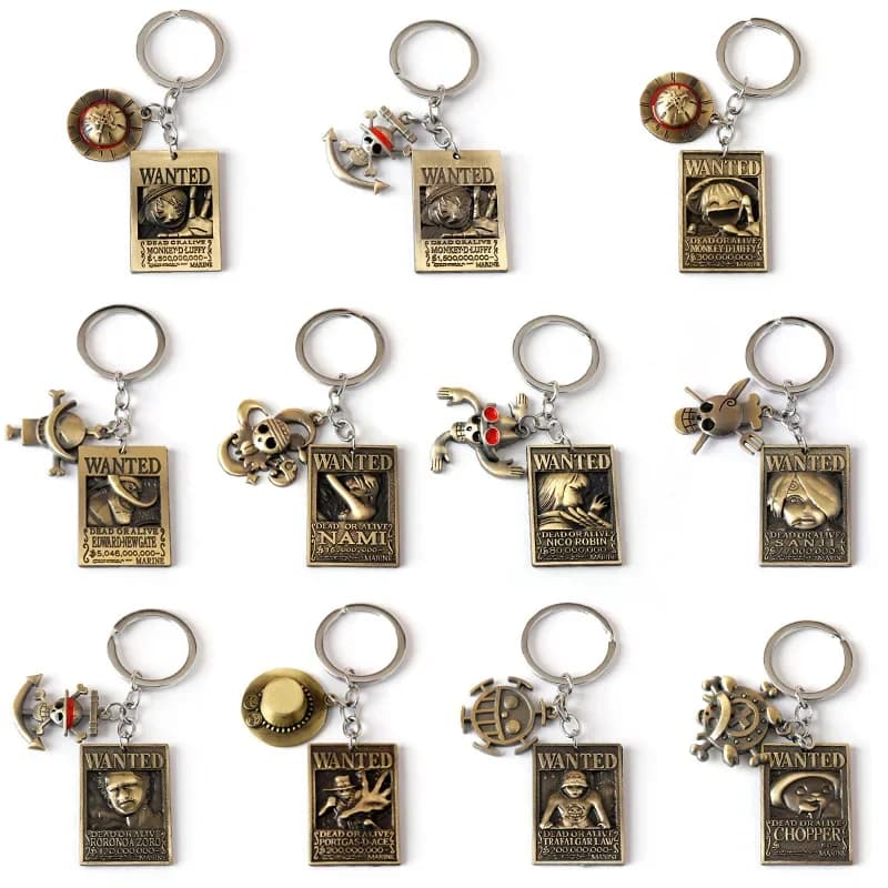 Set portachiavi anime Cappello da pirata Figura di barba bianca Ciondolo ricercato Gioielli da uomo in metallo Llaveros Hombre Accessori souvenir