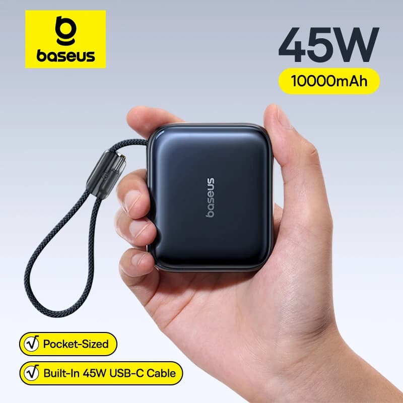 Baseus Power Bank Mini 45W 10000mAh with USB-C Integrated, Pocket, Quick Charging Portable for iPhone 17 Samsung S25