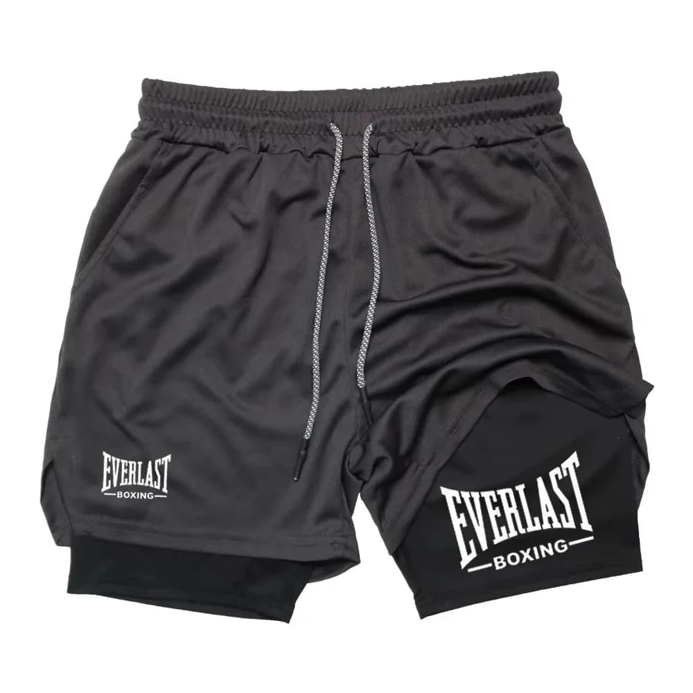 New Summer Men's Compression Fitness Printed Sports Double Layer Design Quick drying Basketball Sports Muscle Fitness Shorts