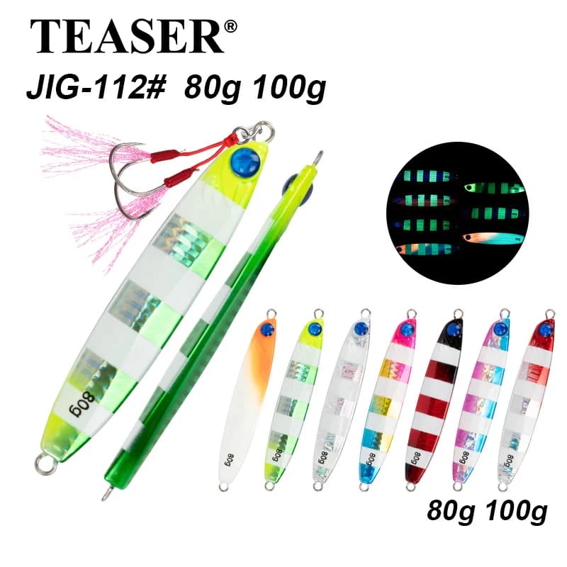 TEASER J112 80G/100G Pesca in mare piastra di ferro ad trascinamento rapido esca per pesci bionici in piombo da lancio lontano Pesca in barca