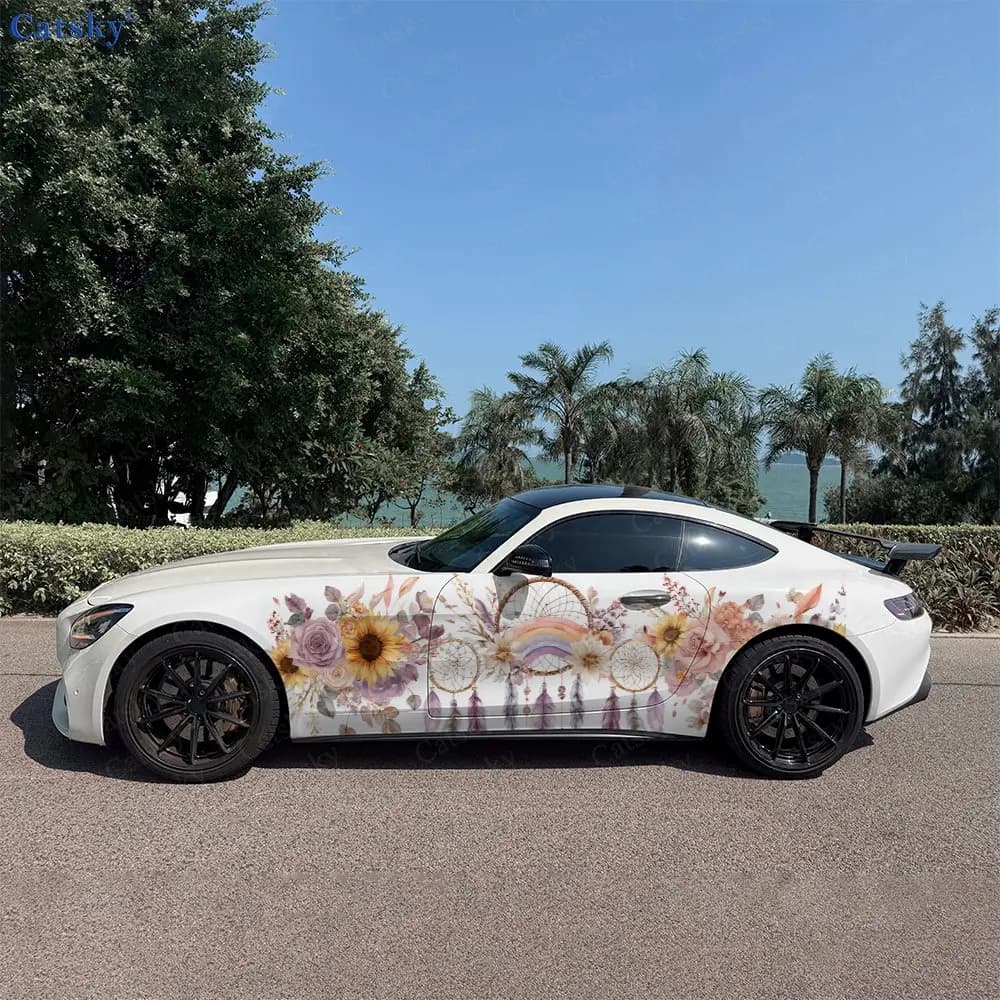 2pcs Sunflower Dreamcatcher, Durable, Fade-resistant, Enhance Vehicle Aesthetics With Bold Artistic Design Car Vinyl Wraps