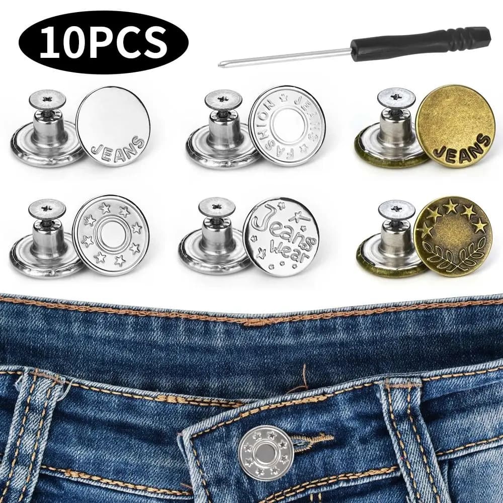 10Pcs/pack With Screwdriver Jeans Buttons Nail Free Clothing Pants Waist Extenders Button 17mm Sewing Accessories Waist Buckle