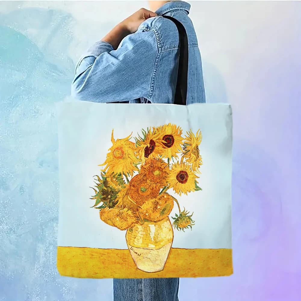 Van Gogh Borsa tote girasole Borsa da spiaggia riutilizzabile per lo shopping a spalla per donna, borsa da trasporto casual durevole