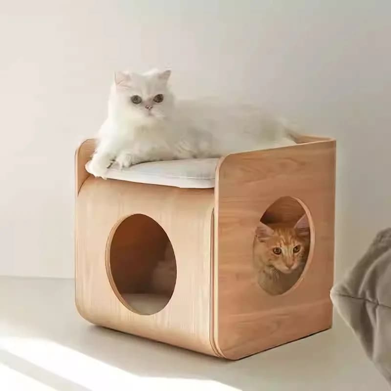 Wooden Cat Litter Multi-functional Coffee Table Pet Cat Beds Dog Litter Storage Bedside Table Creative Tree Hole Cat Nest