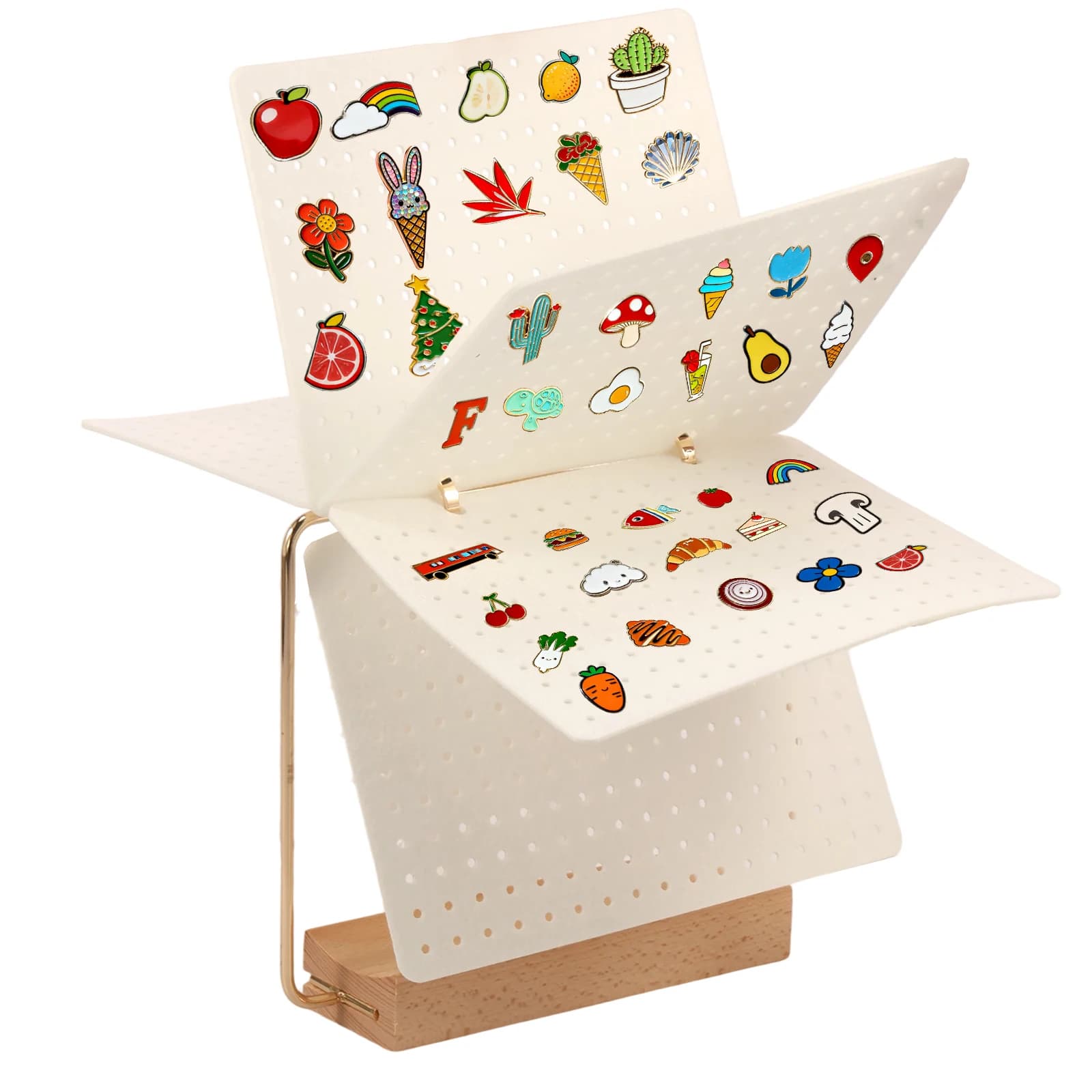Spille Display Organizzatori Orecchino Fermaglio per capelli Supporto di archiviazione in stile flip Spilla Collezione di badge Calendario Supporto in legno con 6 pagine