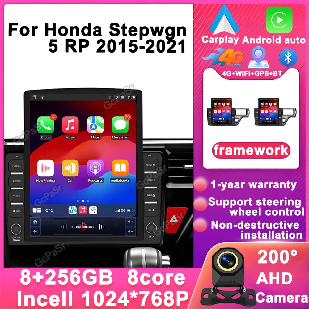 9.7" Vertical Style for Tesla Screen Android 15.0 For Honda Stepwgn 5 RP 2015-2021 Car Radio GPS Navigation Multimedia Player
