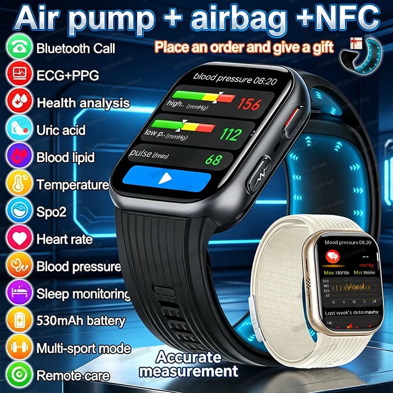 2026 New Upgrade Airbag Precise Blood Pressure Health Smart Watch AI Diagnostic Micro Physical Examination ECG Smartwatchs Men