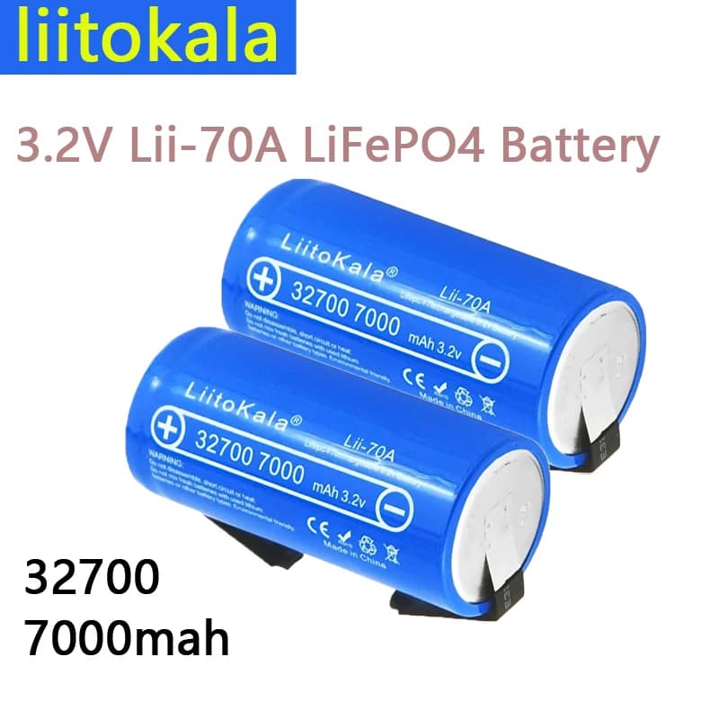 3.2V LiitoKala 32700 7000mAh Lii-70A LiFePO4 Batteria a scarica continua Massimo 55A Batteria ad alta potenza + Fogli di nichel