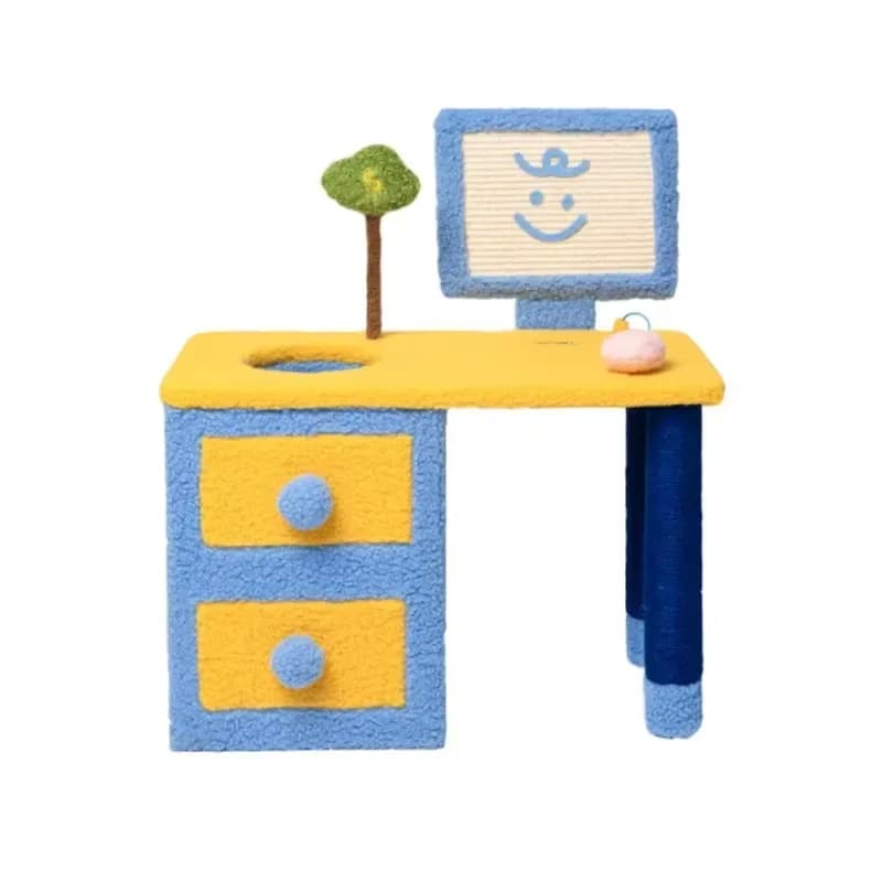 Cartoon Cat Tree with Hammock and Apartment Tower