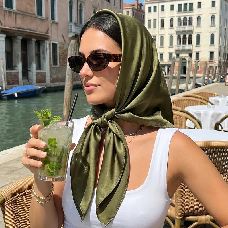 Solid Colors Neckerchief Hijab Scarf For Women Silk Satin 90cm Headband Hair Scarves Female Square Shawls Ladies Head Bandana