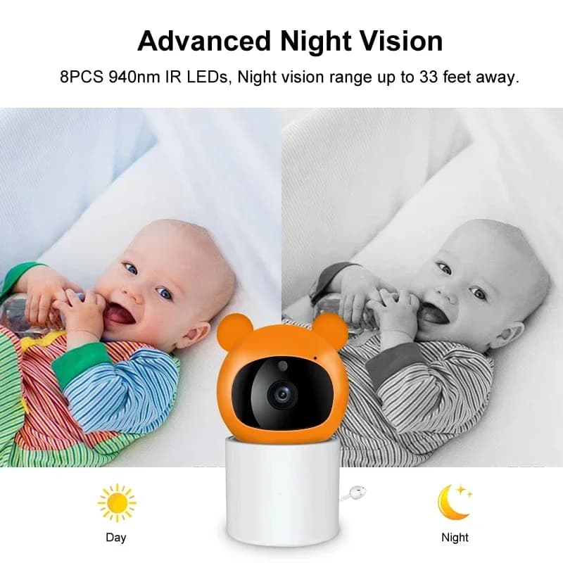 Baby Monitor con Schermo da 5 Pollici, Connessione Wireless 2.4G, Telecamera per Bambini, Programmazione Pasti, Monitoraggio Temperatura, Musica Rilassante a Infrarossi