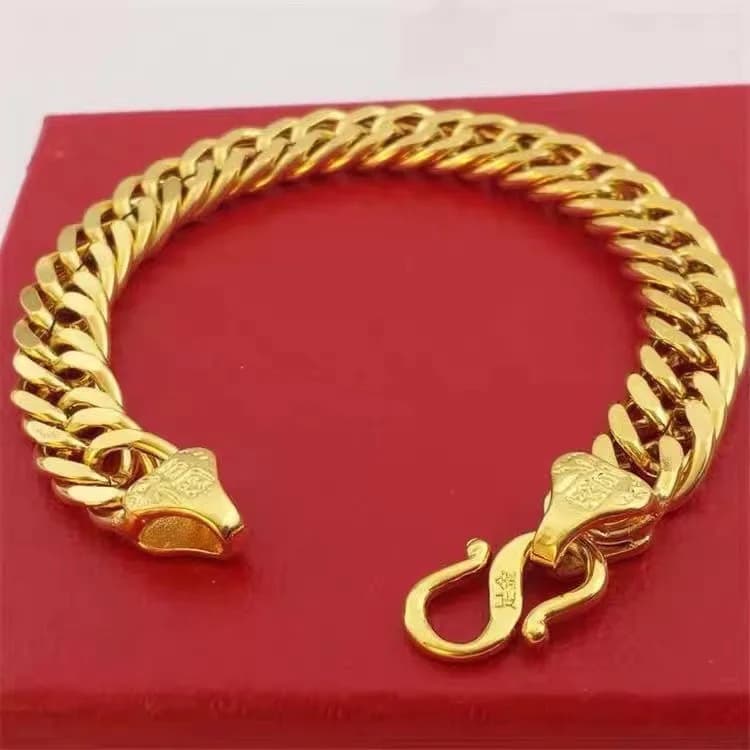 Bracciale da uomo Dominant Boss con fibbia Fu in oro 24 carati AU999 - Tardo ricco, linee Fu pulite, eleganza in dominanza