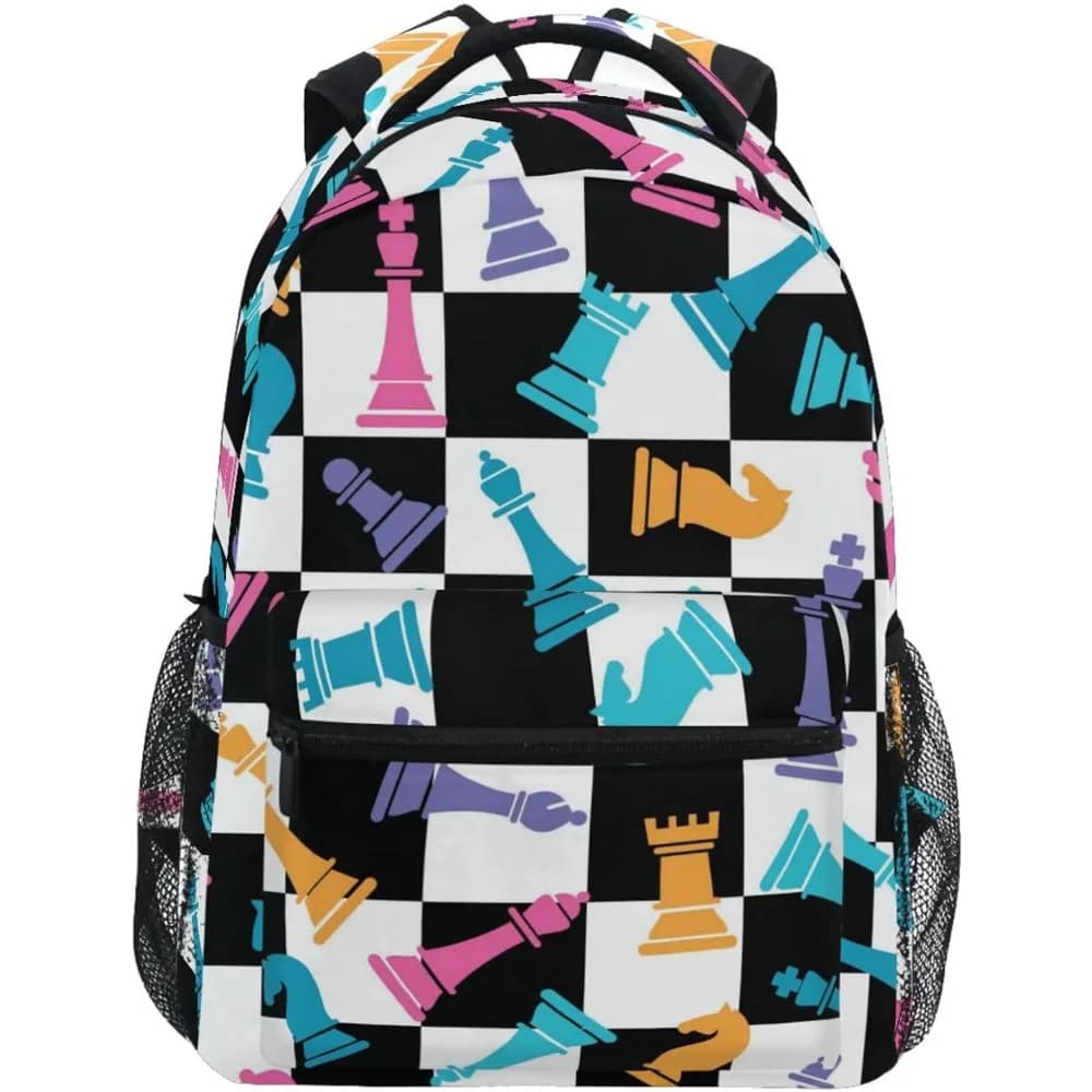 Back to School Must Have! Colorful Chess Pieces Backpack, Intellectual Game Design, Unique Bag for Strategy Lovers