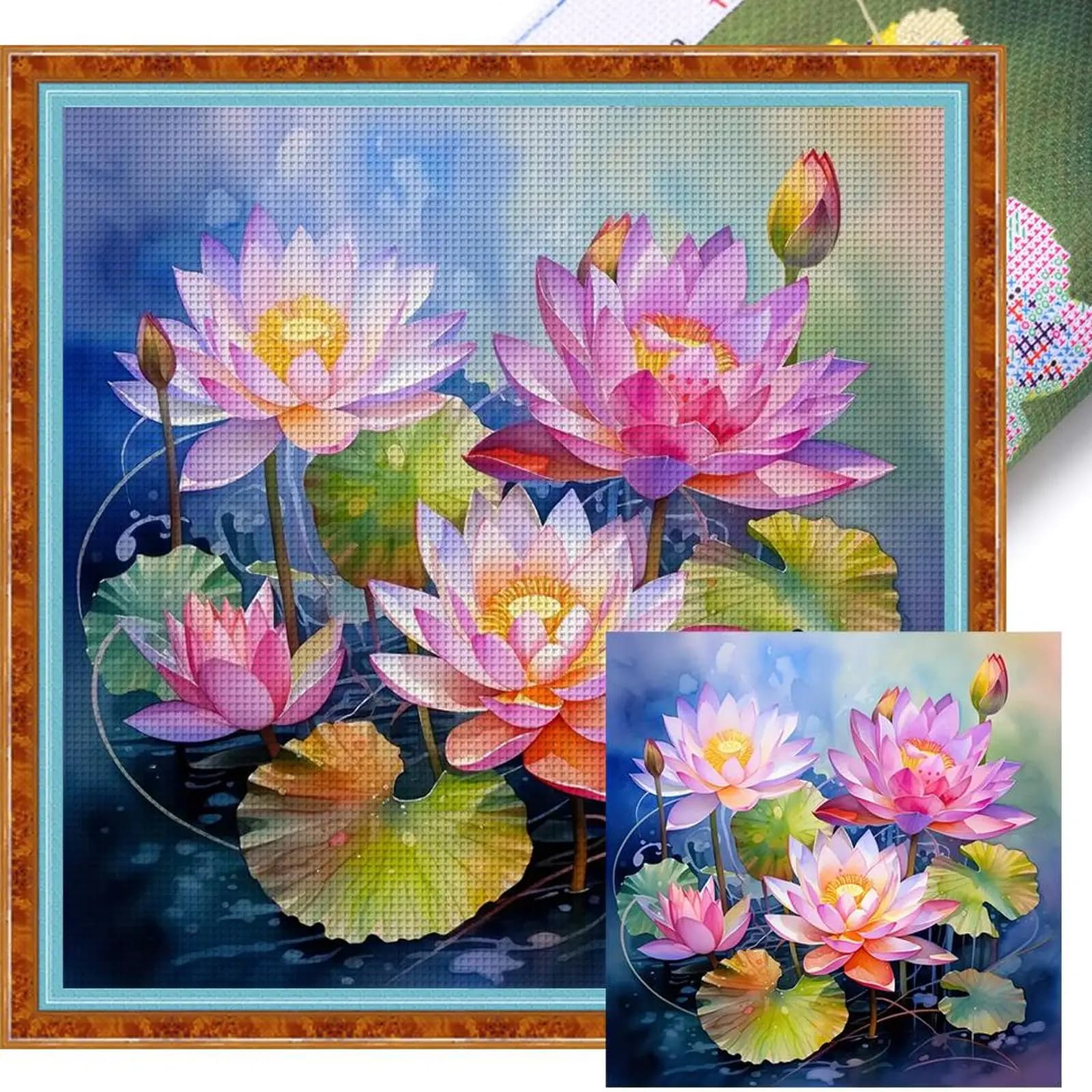 Lotus Printed Cross Stitch Kit 45x45cm DIY 14CT Thread Art Needlework Home Decor