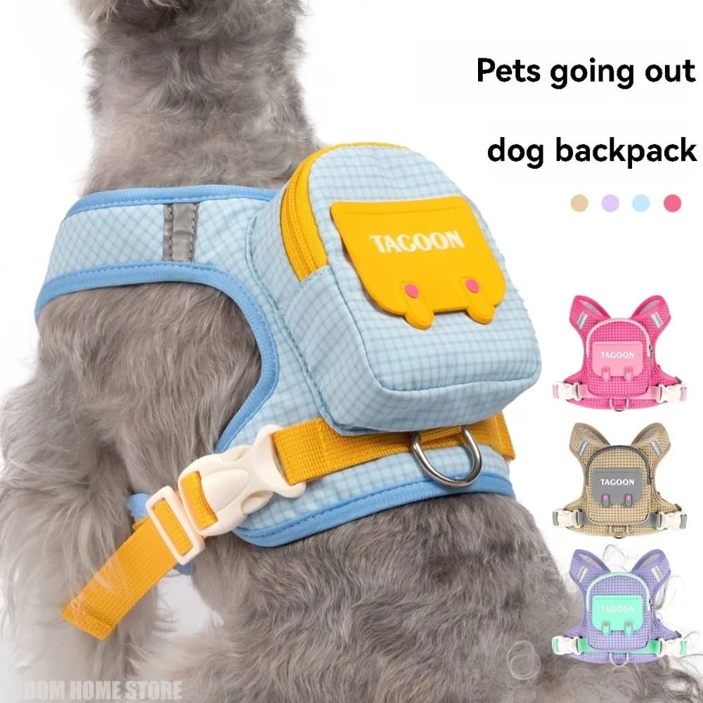 Set Pettorina per Cani con Zaino e Guinzaglio - Gilet da Viaggio per Animali Domestici con Borsa Portaoggetti Staccabile, Regolabile e Traspirante