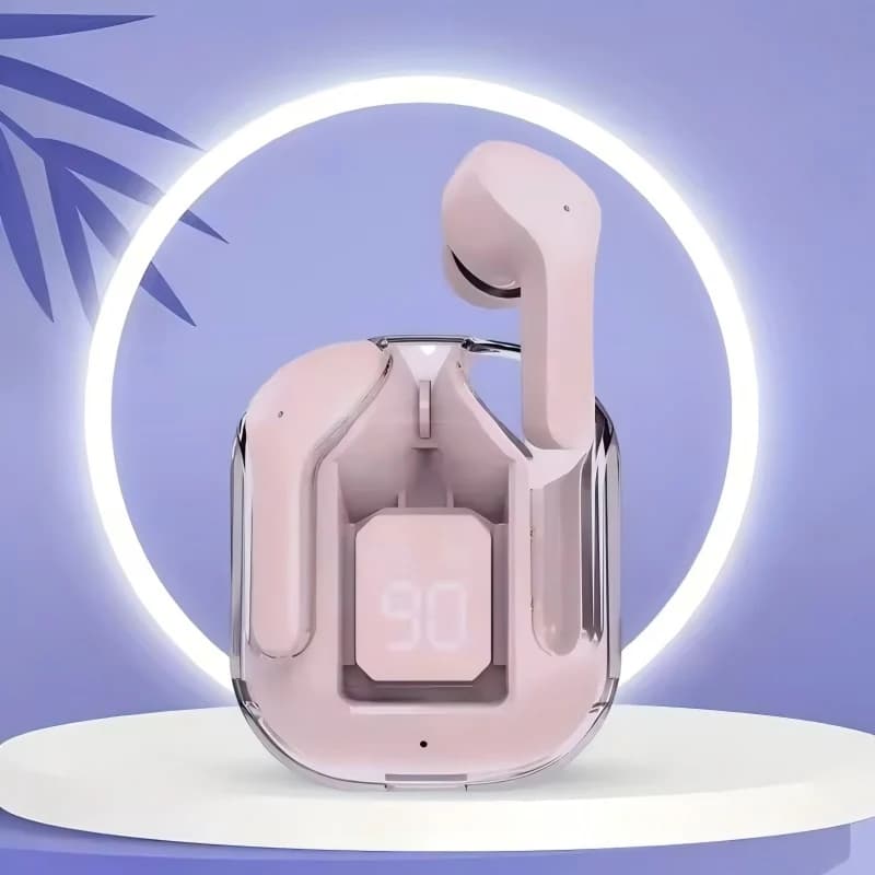 Bluetooth TWS headphones with 24H long battery, LED display, Transparent case, Low Latency for Gaming, Waterproof Wireless Headphones