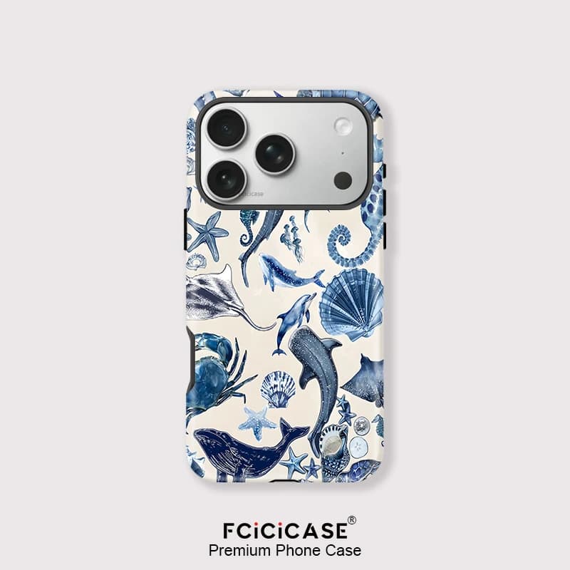 Custodia Opaca Fcicicase per iPhone 17 16 15 Pro Max 14 Plus 12 13 11 Air, Cover Magnetica 2 in 1 per Magsafe con Squalo e Animali Marini