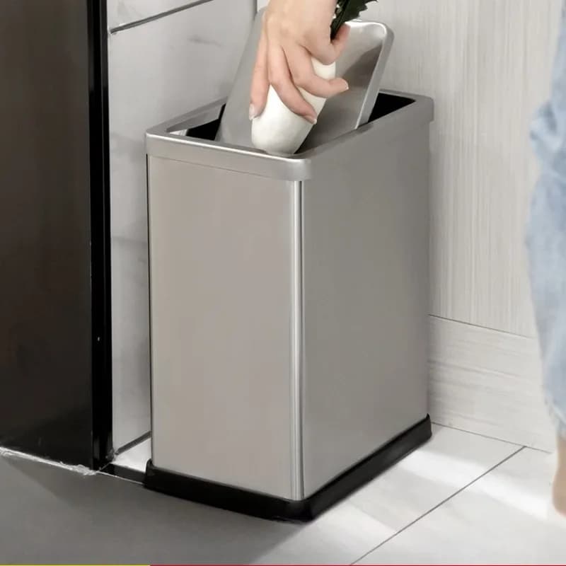 Stainless Steel Garbage Bin for Hotel Large Square Trash Can with Flip Lid Minimalist Waste Basket for Living Room 10L Dustbin