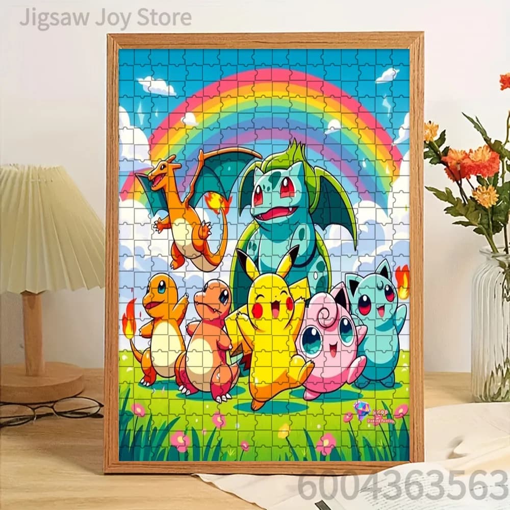 Puzzle di carta Pokemon Pikachu Charmander Rainbow Scene Artwork Brain Teaser