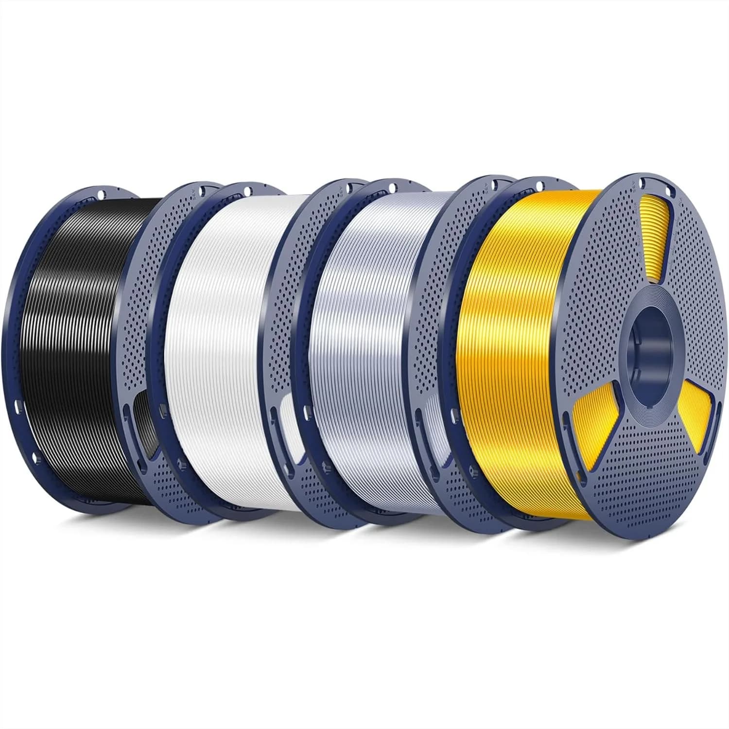Silk PLA Filament 4kg Bundle, Shiny Surface 1.75mm ±0.02mm, 1kg Spool 4 Packs (Light Gold+Silver+Black+White)
