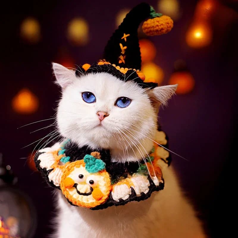 Halloween Handwoven Pet Scarf Collar Bib Drool Towel Cat Dog Funny Outfit Ghost Festival Decoration Yarn Collar Supply