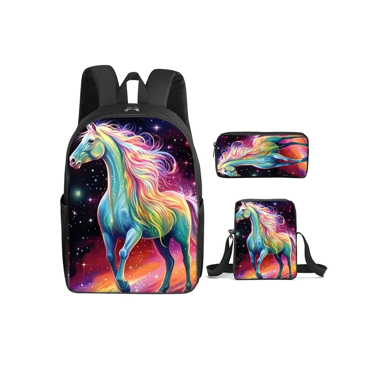 Cattle and Horses Print 3Pcs/Set Backpack with Messenger Bag ,Pencil Bags for Boy/Girl Best Gift Cartoon Student School Bags