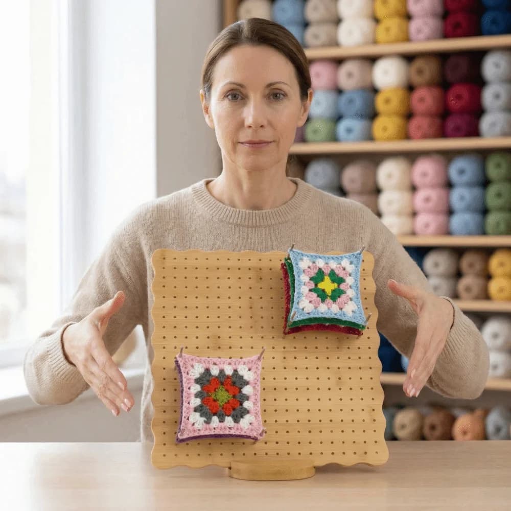 DIY Crochet Blocking Boards Wooden Square Knitting Blocking Mat Reusable with Base and Rod Pins Knitting Board Pillow Cover