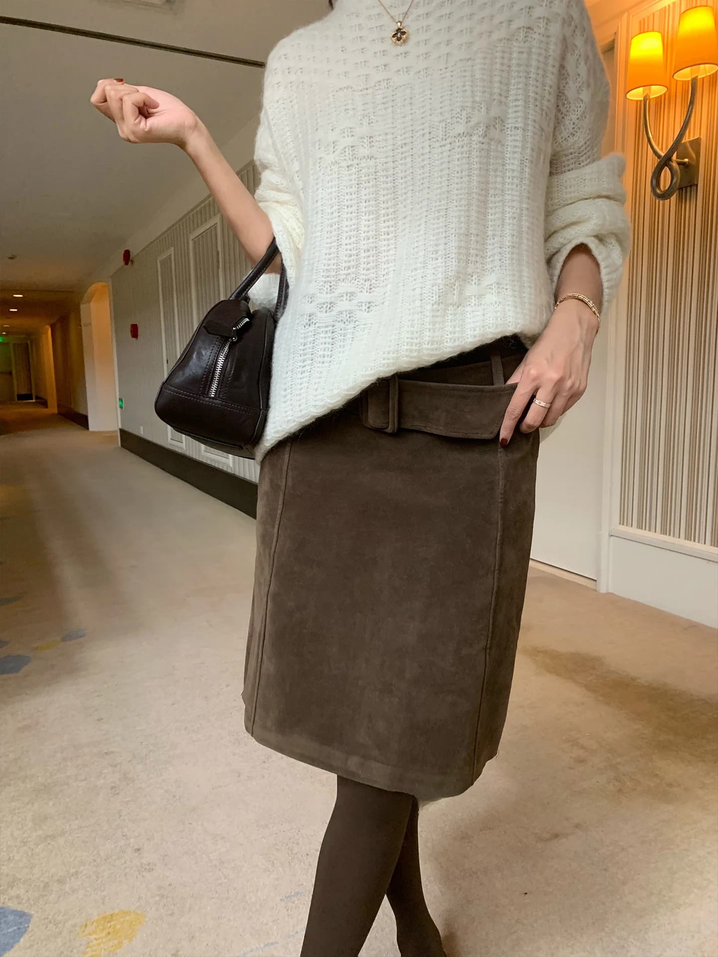 Tina Fairy Suede Midi Skirt Fashionable Versatile Stylish Women's Woolen Coat Autumn Season Other Other Fabric Other Other