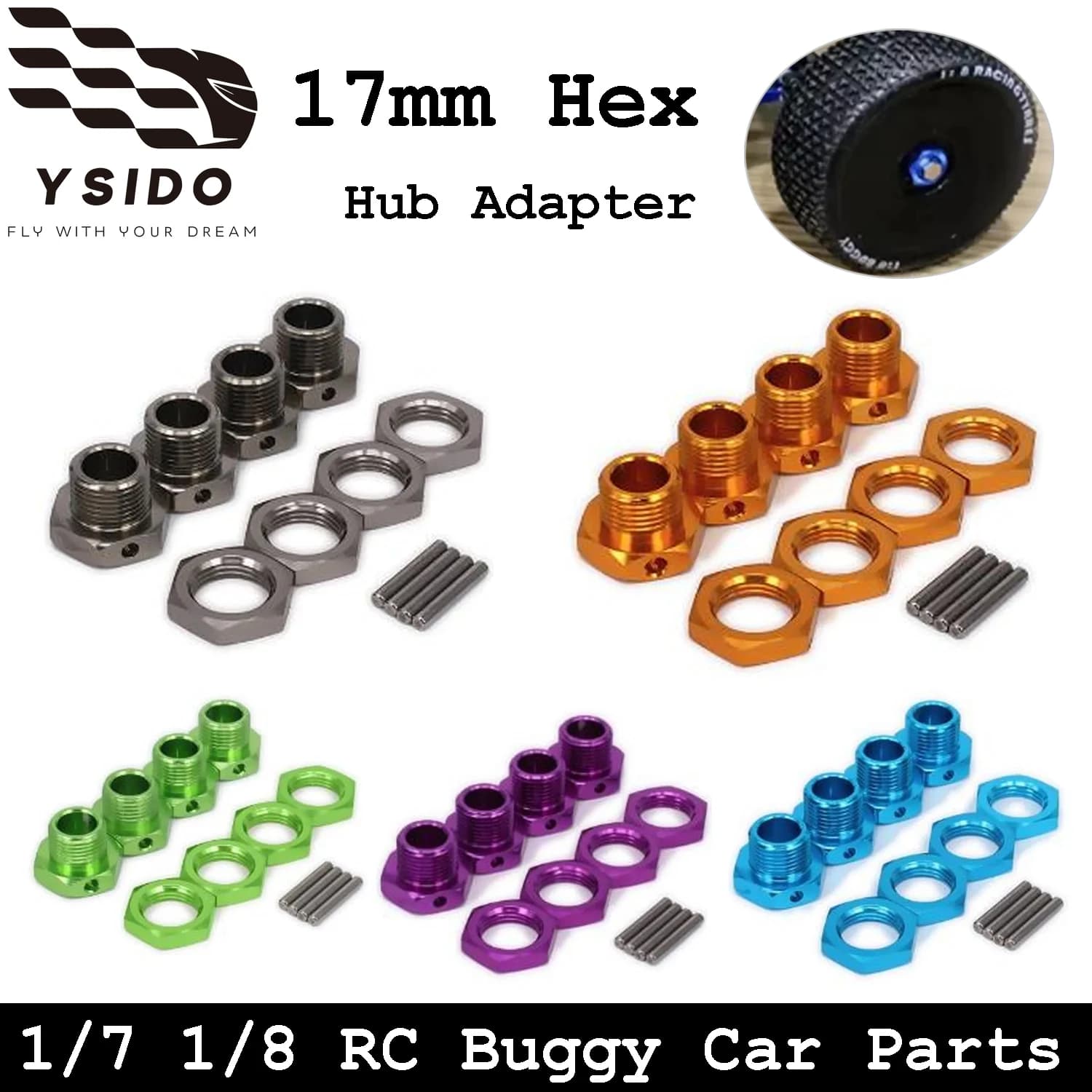 Kit Adattatore Mozzo Esagonale in Alluminio YSIDO 17mm (4 Pezzi) per Auto RC Buggy 1/8 1/7 ZD Racing HPI Redcat TRAXXAS ARRMA - Parti di Aggiornamento