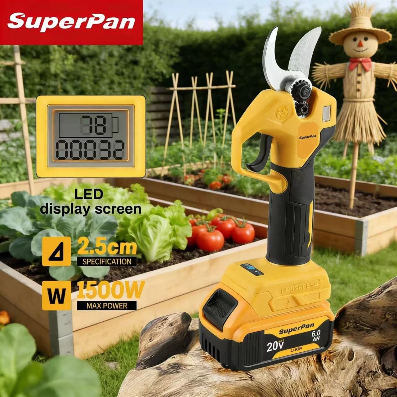 SuperPan Power Scissors Rechargeable for Gardening, Frutteti Care and Copper Cutting, Compatible with Dewalt Battery 20V