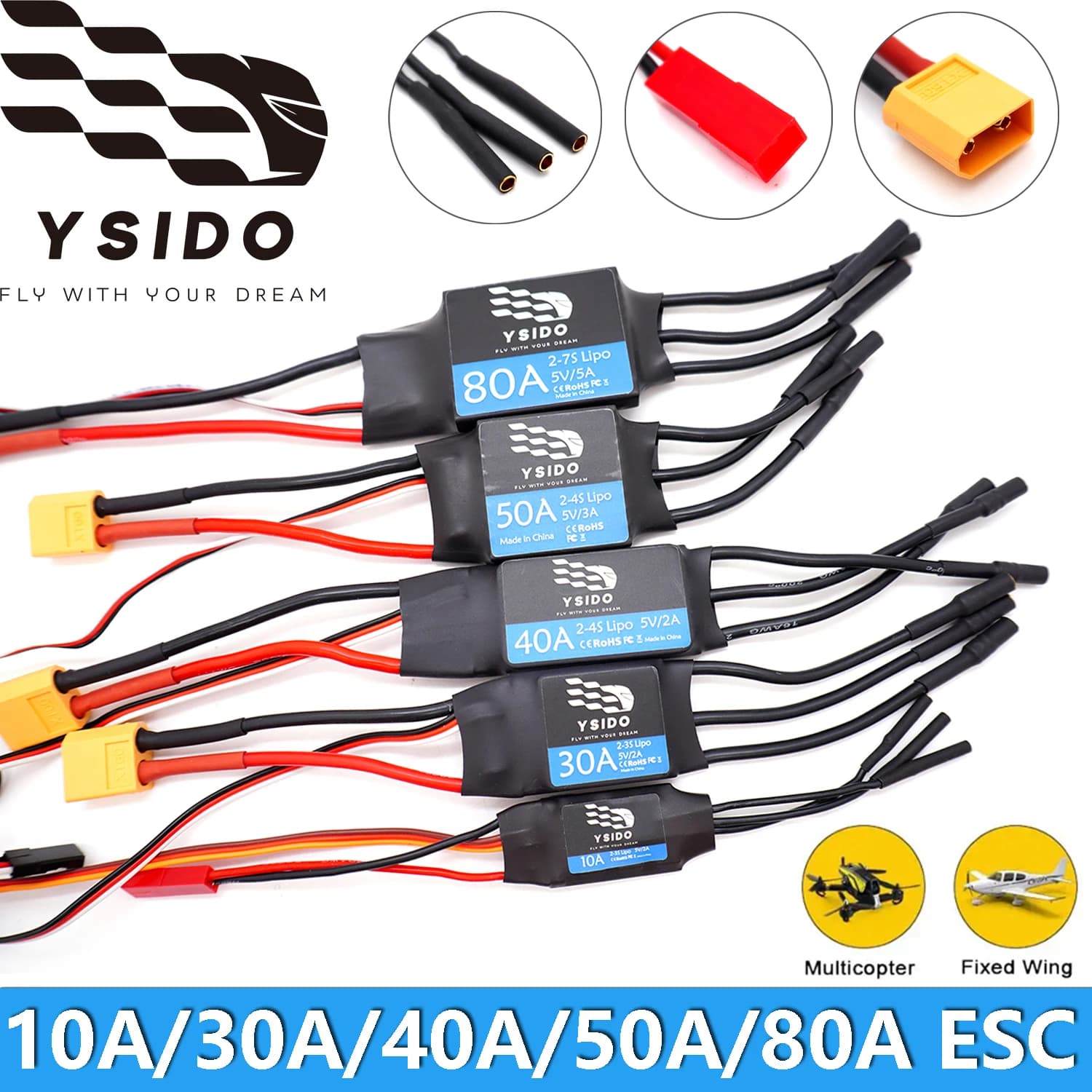 RC Ala fissa ESC 80A 50A 40A 30A 10A ESC Regolatore di velocità 2-7S 5V/5A BEC per telecomando FPV Quadcopter Aerei Elicottero