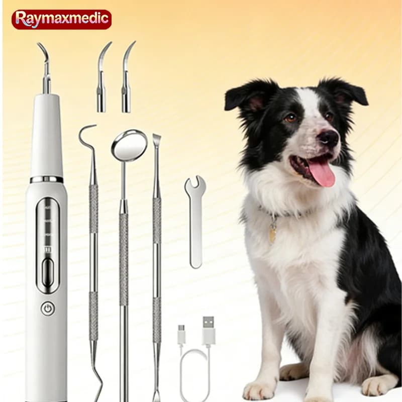 Raymax device for dogs tartar removal, ultrasound electric toothbrush, dental cleaner for pets, dental care kit for dogs and cats