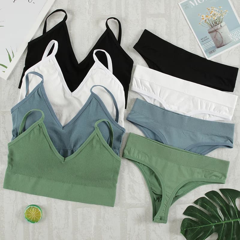 CHRLEISURE Set intimo donna Lingerie senza fili Mutandine Reggiseno Sexy G-String Canotta senza cuciture Crop Top Reggiseno Nuovo