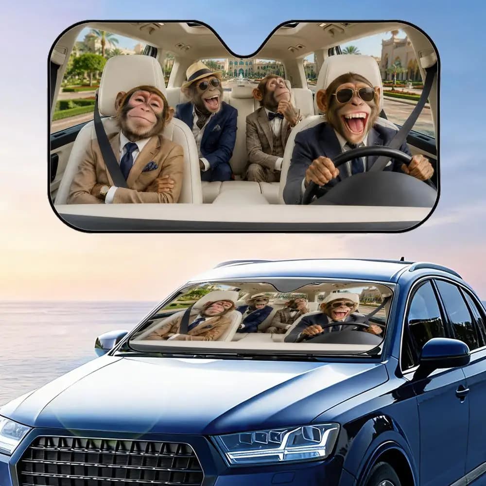 Parasole per Auto a Forma di Scimmia in Abito, Protezione UV Riflettente Pieghevole per Parabrezza, Copertura Isolante dal Calore