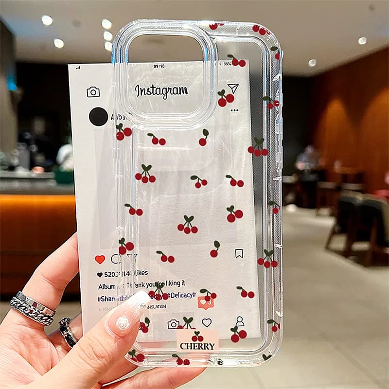 Per iPhone 16 17 15 14 13 12 11 Pro Max Custodia Cartoon Cherry Floral Cover trasparente per iPhone XS Max 7 8 Plus 16E 17 Air Soft 2030