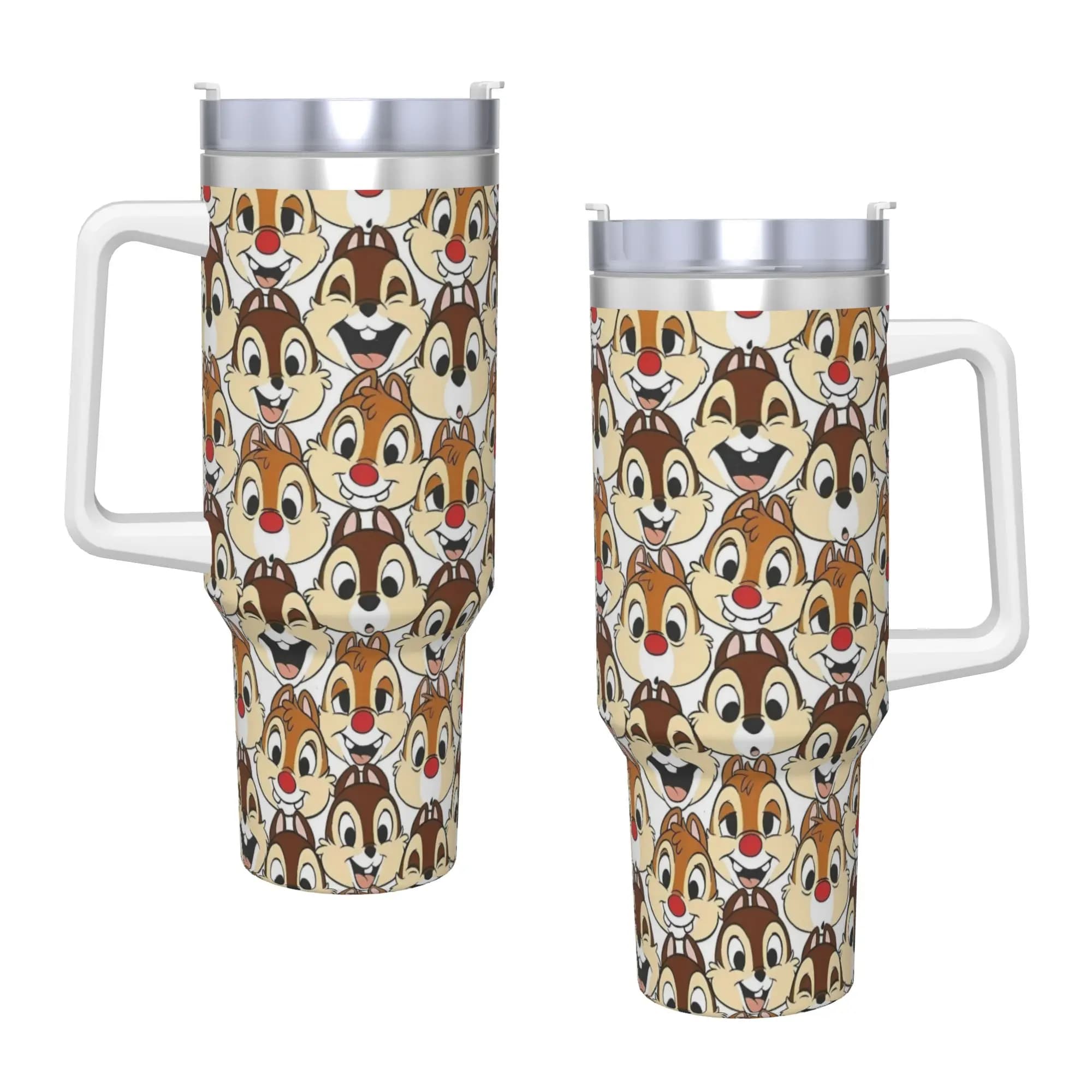 Tazza Termica in Acciaio Inox con Disegno Chip e Dale, Bottiglia da Viaggio per Bevande Fredde con Cannuccia
