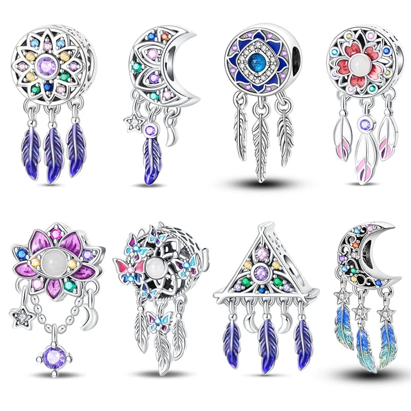 New 925 Sterling Silver Butterfly Dreamcatcher Tassel Charms Pendant Feather Bead Fit Pandach 925 Original Bracelets DIY Jewelry