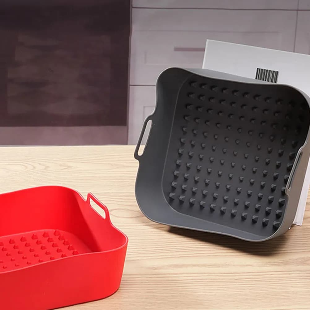 2Pcs Square Silicone Reusable Nonstick Baking Tray Heat Resistant for Air Fryer Basket Cooking Accessories