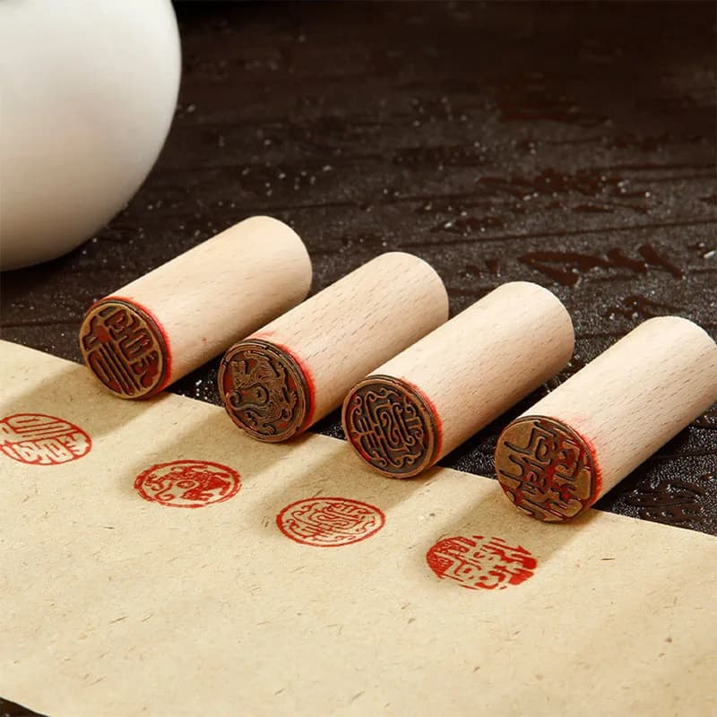 Chinese Style 16-in-1 Wooden Seal Stamp Set, Calligraphy Painting Craft Carving Kit, 2cm Mini Chop Collection for Art Journaling